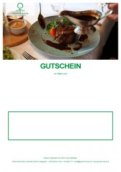 Gutscheinvorlage mit einer Speise und Saucier als Header