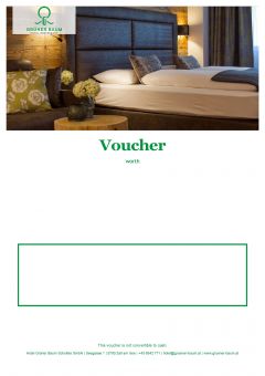 Englisch  Voucher template with a hotel bed as header